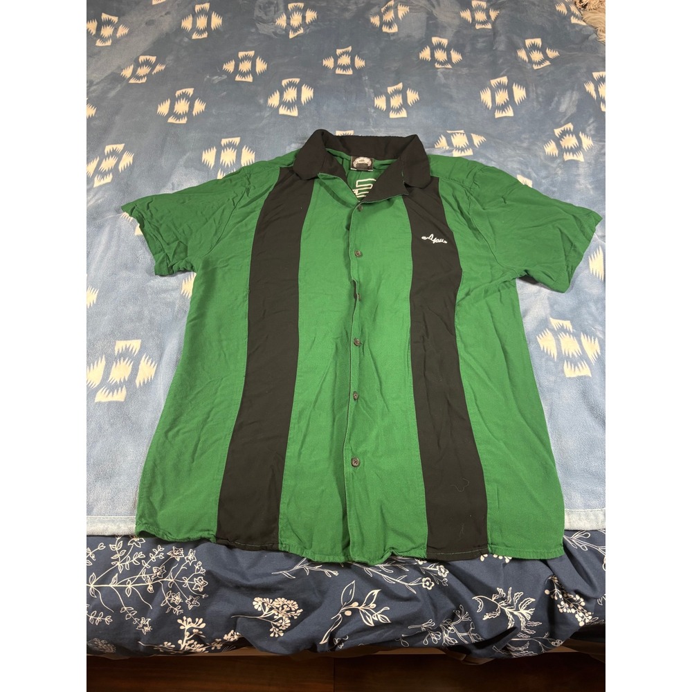 The Simpsons Kwik-E-Mart Apu Bowling Shirt Mens Medium Green Black Button Up